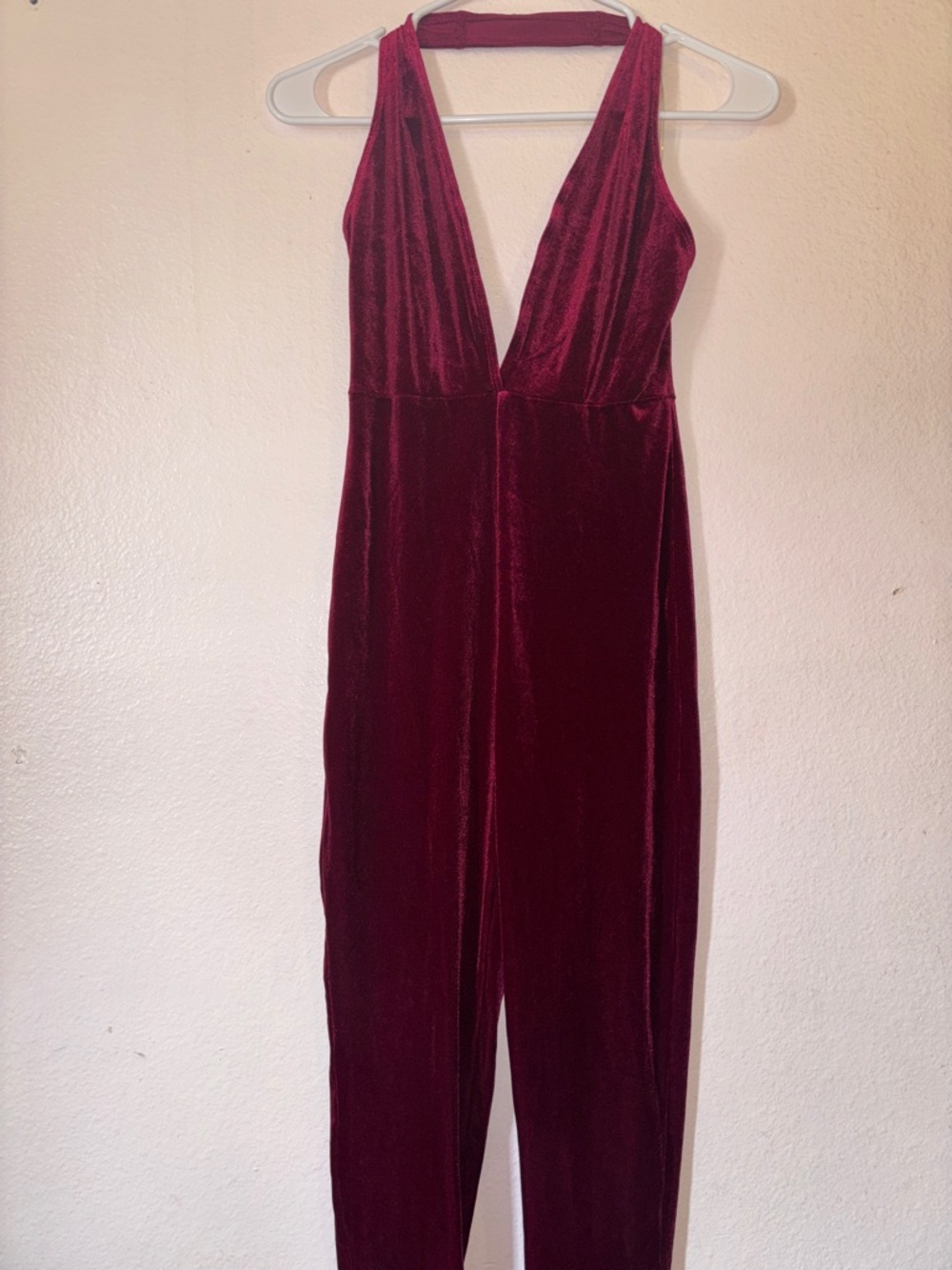 Womans Red Siede Halter Jumpsuit, Capri Length, Size S